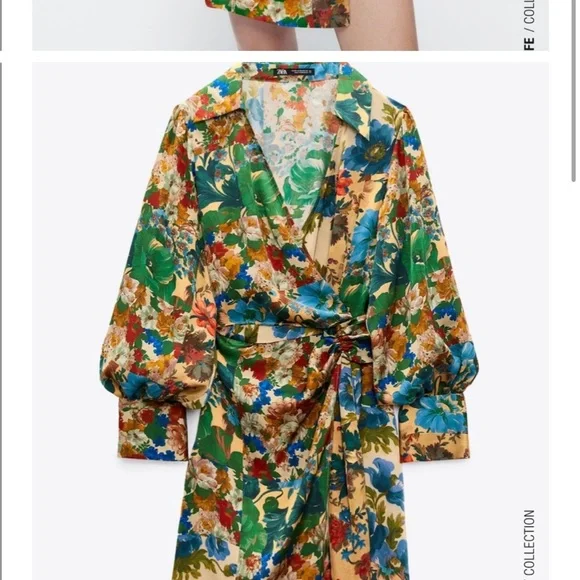 green emerald velvet dress Zara Women's Floral Midi Shirt Dress | L UK14 main image 1